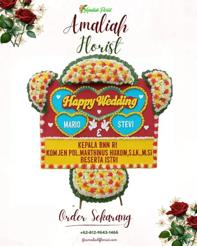 Karangan Papan Bunga Pernikahan di Traju